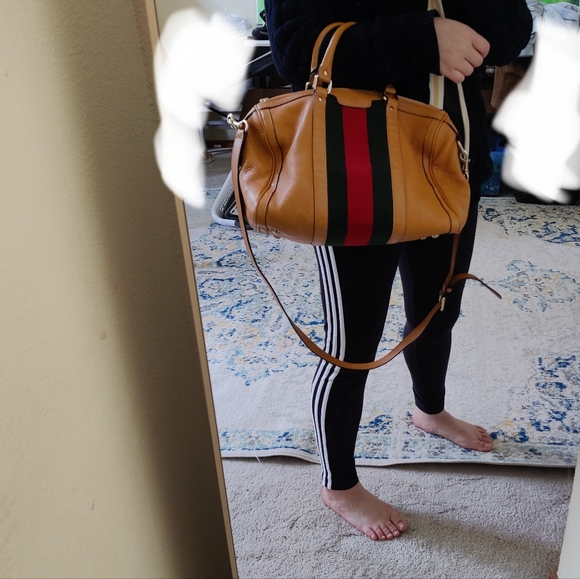 Gucci Tan Leather Tote Bag with Red and Green Stripe - Picture 16 of 16